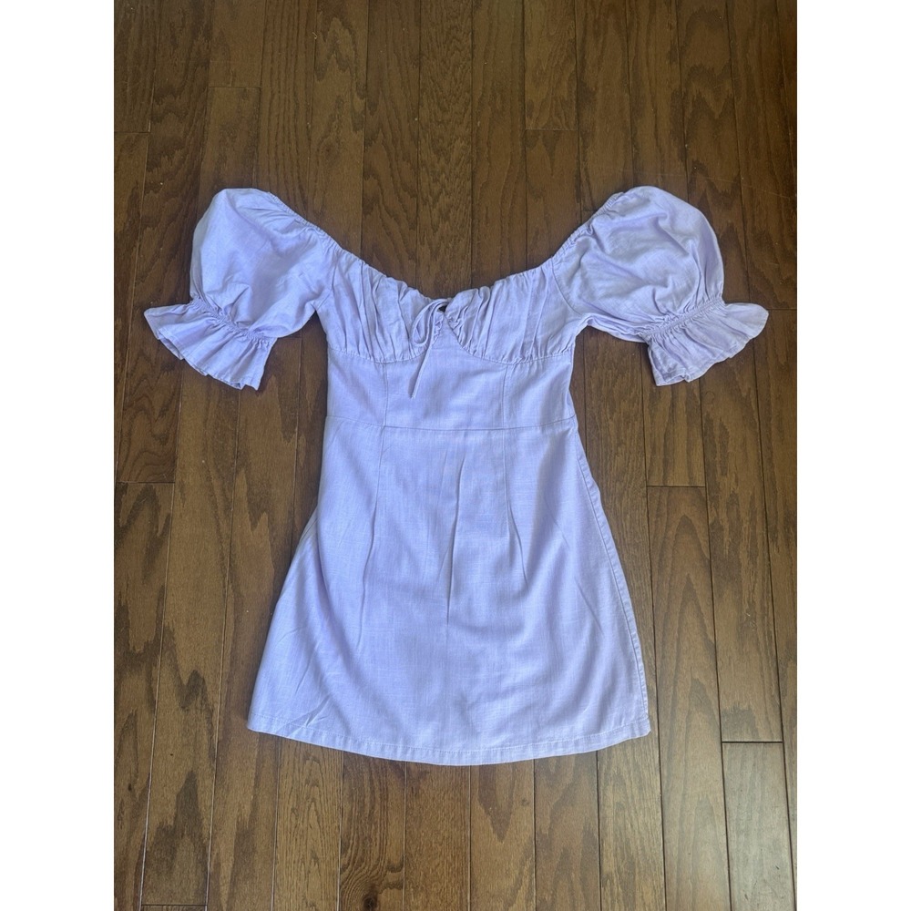 Etophe Studios Linen Blend Puff Sleeve Mini Dress‎ Lavender Size M Coquette